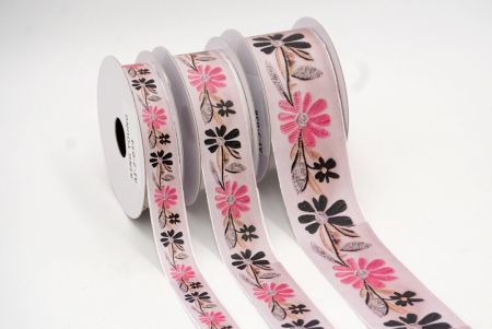 Frühling Schwarz/Pink Blume Jacquardband_AI-KN